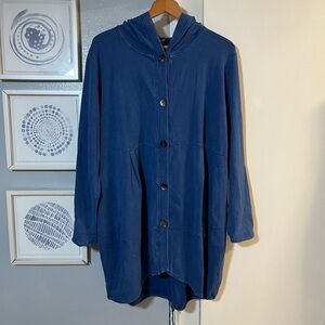 Fenini Womens Blue Hooded Button Up Dress Size L Pockets Made in USA
